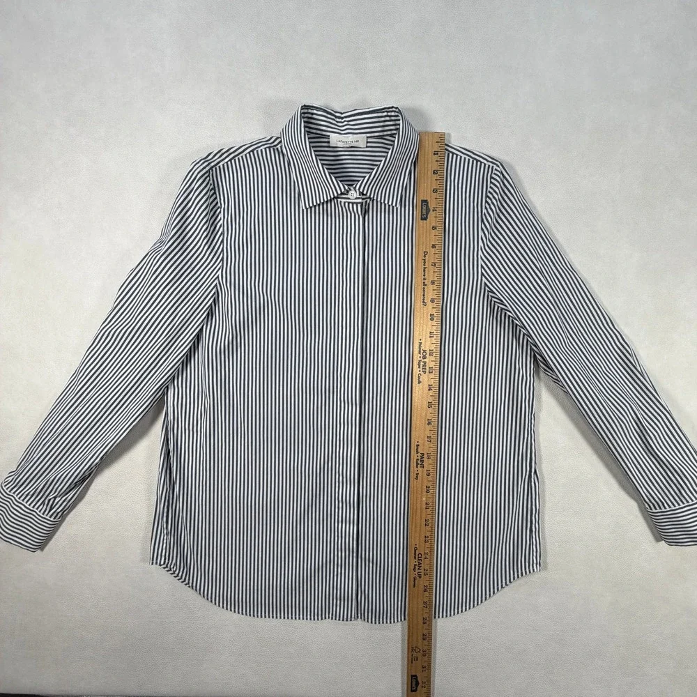 Lafayette 148 New York Womens Navy White Striped Button Down Shirt Large - Picture 4 of 16